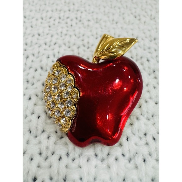 Napier Jewelry - Napier Red Apple Brooch Pin Gold Tone Rhinestone Enamel Signed